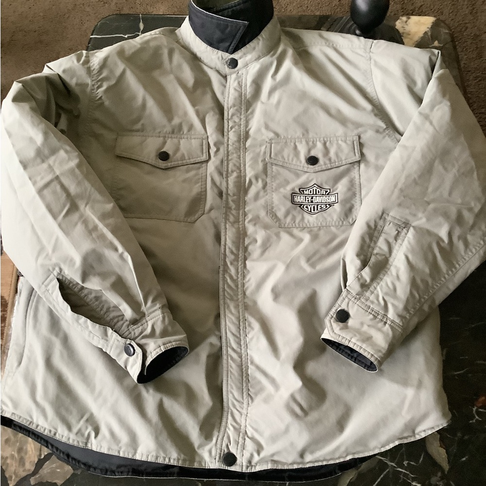 Harley Davidson mens reversible black puffer down feather logo jacket sz large